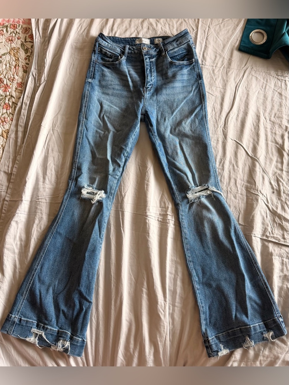 Women's Distressed Flared Jeans - Blue